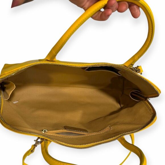 DFH ITALY Women’s Bright Yellow Leather Structured Handbag - Picture 4 of 7
